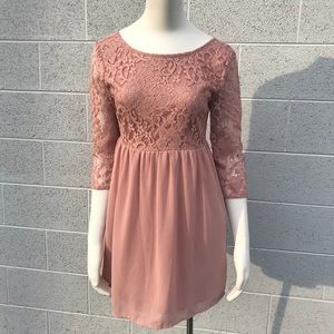 Dusty Pink Blush Lace and Chiffon Mini Dress